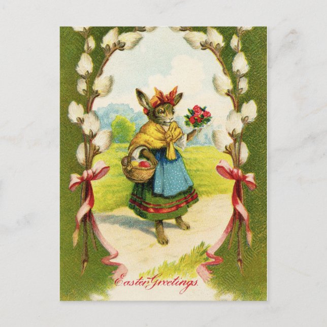 Vintage Easter Rabbit Easter Greetings Postcard (Front)