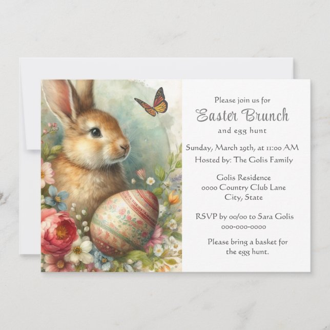 Vintage Easter Rabbit Holiday Brunch  Invitation (Front)