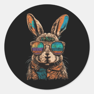 Vintage Easter Rabbit Retro Graphic Women Girls Ki Classic Round Sticker