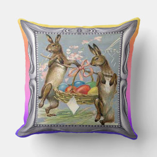 Vintage Easter Rabbits Carry Eggs in Basket, ZSSG Cushion