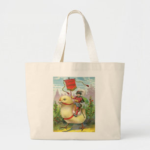 Vintage Easter Riding a Giant Baby Chick, ZSSG Large Tote Bag