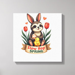 Vintage Easter Sloth Bunny Spring Flowers Shirt 2 Canvas Print