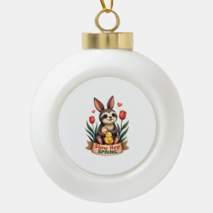 Vintage Easter Sloth Bunny Spring Flowers Shirt 2 Ceramic Ball Christmas Ornament