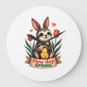 Vintage Easter Sloth Bunny Spring Flowers Shirt 2 Large Clock