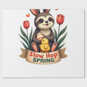 Vintage Easter Sloth Bunny Spring Flowers Shirt 2 Wrapping Paper
