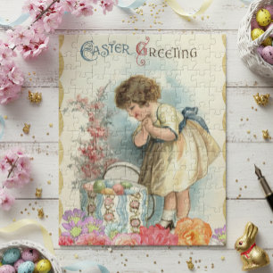 Vintage Easter Spring Girl Eggs Jigsaw Puzzle