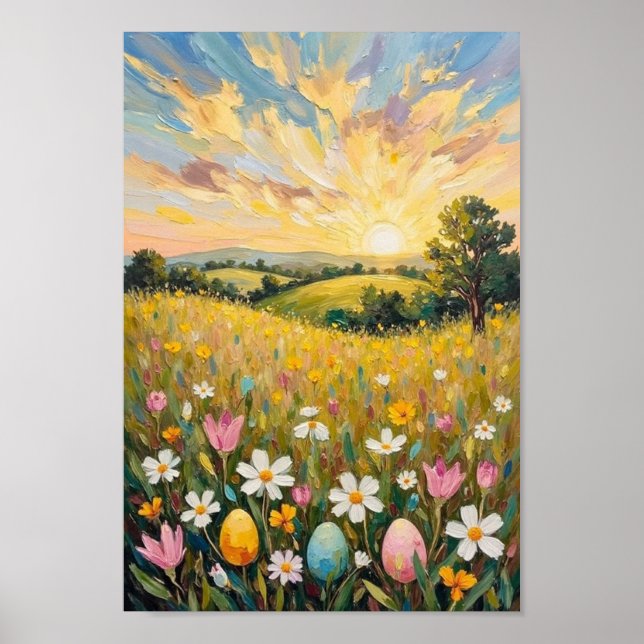 Vintage Easter Sunrise Spring Field Art Poster (Front)