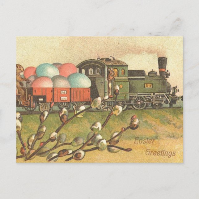 Vintage Easter Train Postcard (Front)