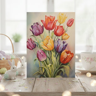 Vintage Easter Tulips Flower  Postcard