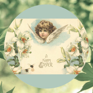 Vintage Easter, Victorian Angel with Lily Flowers Classic Round Sticker