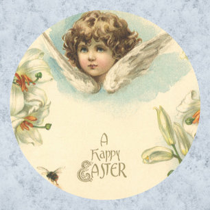 Vintage Easter, Victorian Angel with Lily Flowers Classic Round Sticker