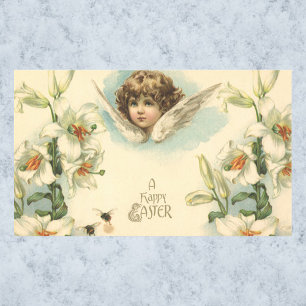 Vintage Easter, Victorian Angel with Lily Flowers Rectangular Sticker