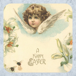 Vintage Easter, Victorian Angel with Lily Flowers Square Sticker