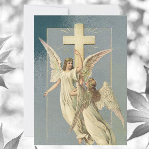 Vintage Easter, Victorian Angels with a Cross Holiday Card