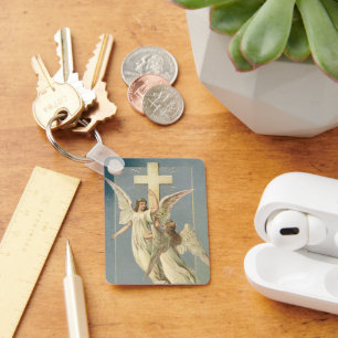 Vintage Easter, Victorian Angels with a Cross Key Ring
