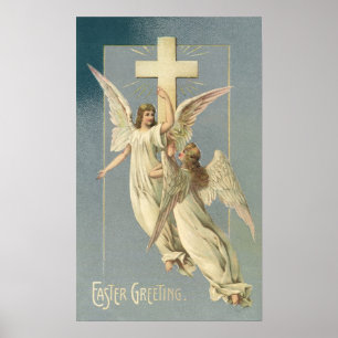 Vintage Easter, Victorian Angels with a Cross Poster
