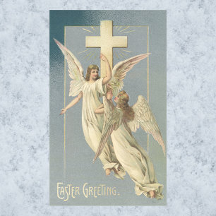 Vintage Easter, Victorian Angels with a Cross Rectangular Sticker