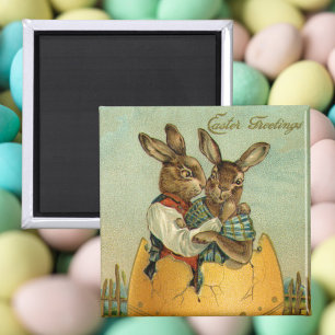 Vintage Easter, Victorian Bunnies in an Egg Magnet