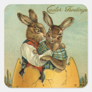 Vintage Easter, Victorian Bunnies in an Egg Square Sticker