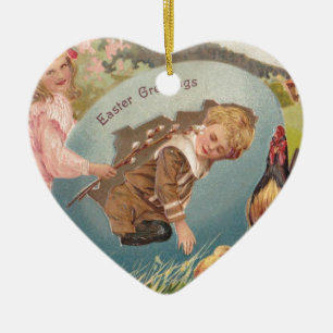 Vintage Easter Victorian Girl & Boy Ceramic Tree Decoration