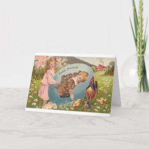 Vintage Easter Victorian Girl & Boy Holiday Card