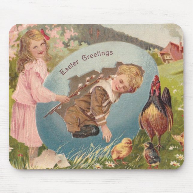 Vintage Easter Victorian Girl & Boy Mouse Pad (Front)