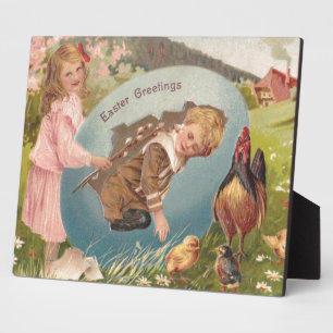 Vintage Easter Victorian Girl & Boy Plaque