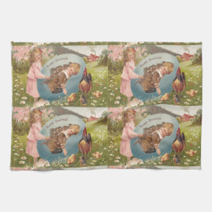 Vintage Easter Victorian Girl & Boy Tea Towel
