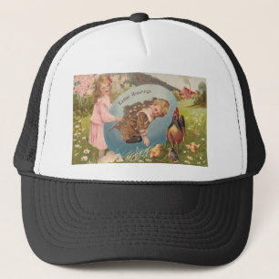 Vintage Easter Victorian Girl & Boy Trucker Hat