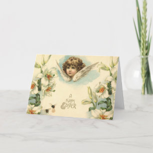 Vintage Easter, Victorian Lily Flowers and Angel Holiday Card