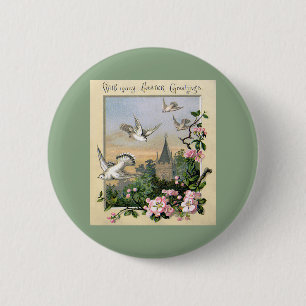 Vintage Easter, White Dove Birds and Flowers 6 Cm Round Badge