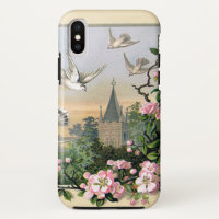 Vintage Easter, White Dove Birds and Flowers