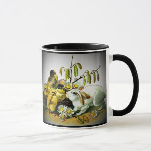 Vintage Easter White Rabbit & Baby Chicks, ZSSG Mug