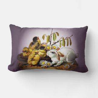 Vintage Easter White Rabbit, Chicks, Purple, ZSSG Lumbar Cushion