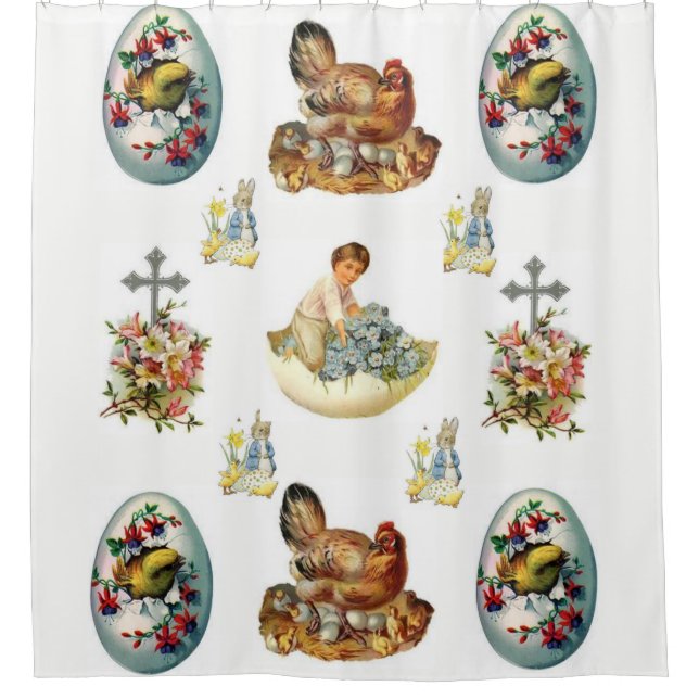 Vintage easter white showercurtain shower curtain (Front)