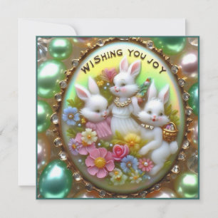Vintage Easter ~ WISHING YOU JOY ~ Bunnies ~ Holiday Card