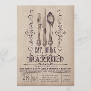 Vintage EAT DRINK AND BE MARRIED Wedding Invitation