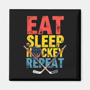 Vintage Eat Sleep Hockey Repeat Hockey Player Magnet