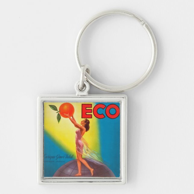 Vintage Eco Orange Label Key Ring (Front)