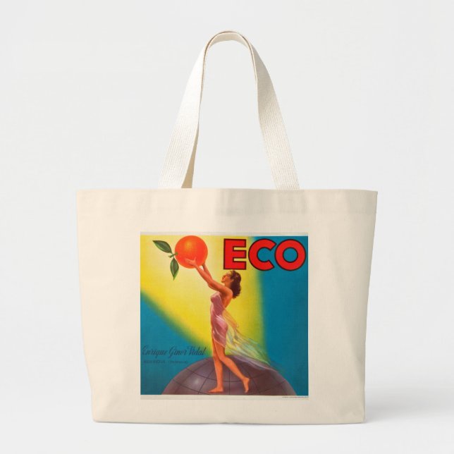 Vintage Eco Orange Label Large Tote Bag (Front)