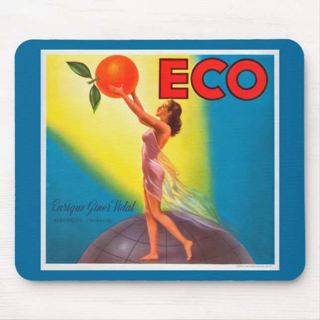 Vintage Eco Orange Label Mouse Pad (Front)