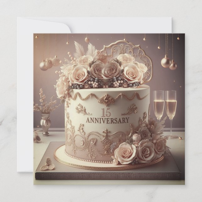VINTAGE EDITABLE WEDDING ANNIVERSARY CAKE INVITATION (Front)
