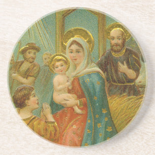 Vintage Edwardian Era Nativity Christmas Card Coaster