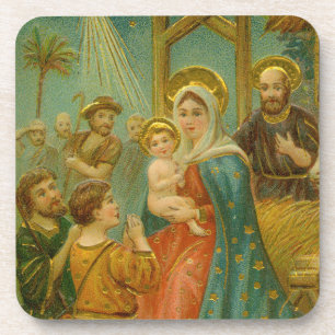 Vintage Edwardian Era Nativity Christmas Card Coaster