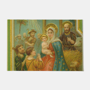 Vintage Edwardian Era Nativity Christmas Card Doormat