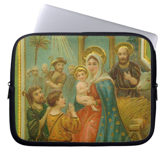 Vintage Edwardian Era Nativity Christmas Card Laptop Sleeve (Front)