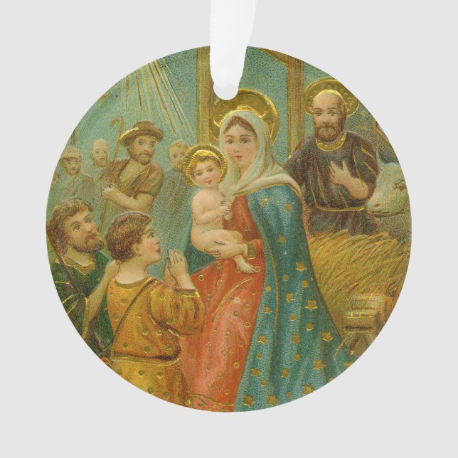 Vintage Edwardian Era Nativity Christmas Card Ornament (Front)