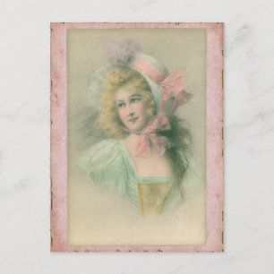 Vintage Edwardian Lady in Pink 1900s Illustration Postcard