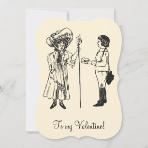 Vintage Edwardian Valentine boy girl letter cream Holiday Card