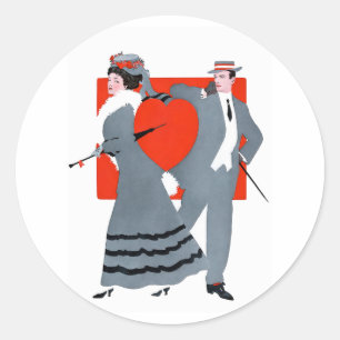 Vintage Edwardian Valentine Couple Illustration  Classic Round Sticker